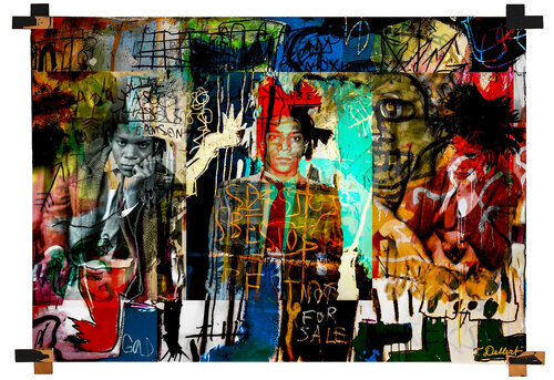 Jean Michel Basquiat Triptych    (  " One of a Kind " print on canvas with hand built wood frame the way I did in 1980 that inspired Jean Michel to do the same ) di Thomas Dellert, Digitale in vendita su Singulart