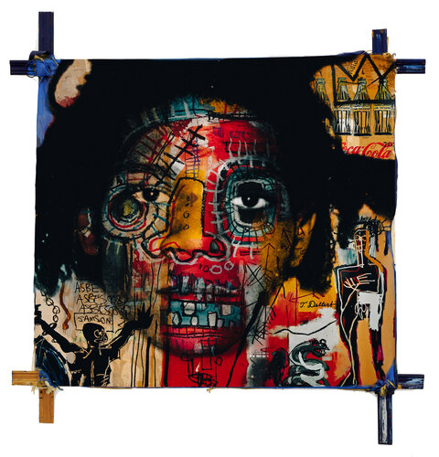Portrait of Jean Michel ( print on canvas "One of a kind "  ( in a hand built wood frame the way I did in 1980 that inspired Jean Michel to do the same ) di Thomas Dellert, Digitale in vendita su Singulart
