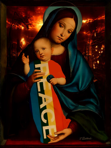 Baby Jesus Christ brings light and Peace to a World at war by Thomas Dellert, 디지털 for Sale on Singulart