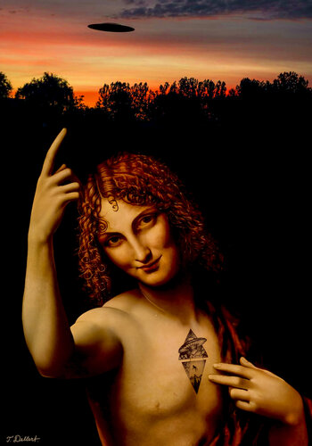 Look Up !  WE are the Aliens!         Art work comes i framed in a period wood frame hand built in Florence Italy the home of Leonardo di Thomas Dellert, Fotografia in vendita su Singulart