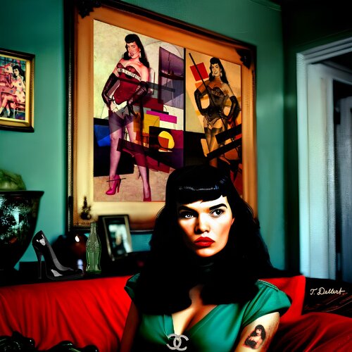 Bettie Page at home 1953 par Thomas Dellert, Photographie en vente sur Singulart