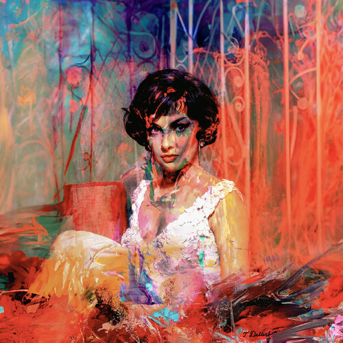 Gina Lollobrigida   artistic print of painting on metal van Thomas Dellert, Fotografie te koop op Singulart