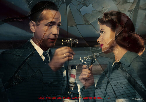 The TOAST for LOVE and Victory for Peace - Ingrid Bergman and Humphrey Bogart in Casablanca de Thomas Dellert, Fotografía a la venta en Singulart