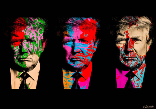 TRUMP  ART TRIPTYCH  -  Warhol Flowers Thomas Dellert