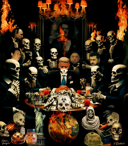 Dead Mans Hand !  and only 90 seconds to Midnight  !          Framed  in a black hand made lacker frame made in Florence Italy di Thomas Dellert, Stampa in vendita su Singulart