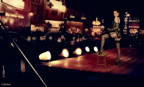 Dita doing her Strip Tease in Pigalle 1950. After a photograph of Christer Strömholm di Thomas Dellert, Fotografia in vendita su Singulart