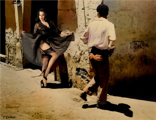 Dita flashing her legs for a stranger . After a photograph by Christer Strömholm Thomas Dellert