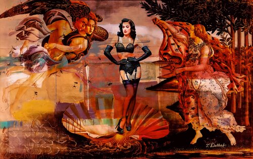 The Birth of Dita von Teese.   After Botticelli's Birth of Venus  and Robert Rauschenbergs Venus par Thomas Dellert, Édition en vente sur Singulart