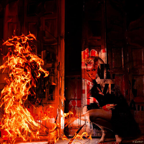 BB le chat noir dans le feu by Thomas Dellert, Print for Sale on Singulart