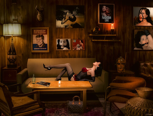 Dita resting in the Vintage Dita Lodge par Thomas Dellert, Édition en vente sur Singulart