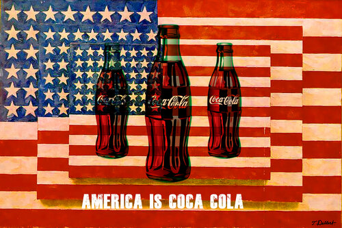 AMERICA IS COCA COLA.  after Flags by Jim Dine and Jasper Johns de Thomas Dellert, Impresión a la venta en Singulart