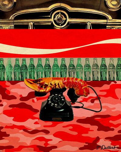 A LOBSTER AND A COCA COLA.   after artworks by Salvador Dali,  James Rosenquist and Andy Warhol de Thomas Dellert, Impresión a la venta en Singulart