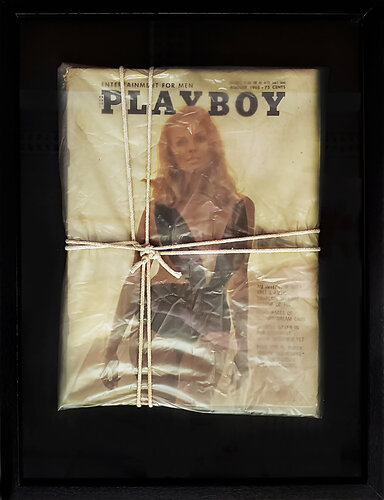Summer of LOVE.  original vintage  1968 Playboy magazine  in a Christo style wrapping  in box frame van Thomas Dellert, Andere media te koop op Singulart