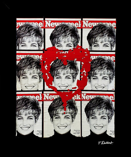 97 The summer of Love and tragic Murder. ( Original Collage on wood in frame ) van Thomas Dellert, Schilderij te koop op Singulart