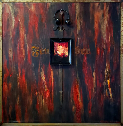 RICHARD WAGNER.   Oil Painting with Earth on raw canvas  The Fire and the sword of Siegfried Der Ring  des Nibelungen . van Thomas Dellert, Schilderij te koop op Singulart