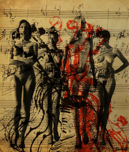 Classical Girls.  ( Homage to Wolfgang Amadeus Mozart, Fernandez Armand and Helmut Newton  ) van Thomas Dellert, Afdruk te koop op Singulart