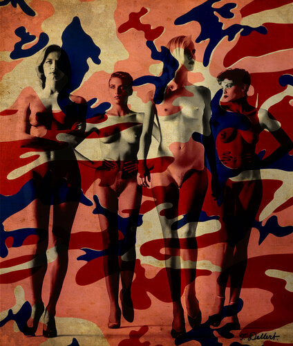 Army of Lovers.  ( Homage to Andy Warhol & Helmut Newton )  It was Thomas Dellert who gave Warhol the Idea to make colourful Camouflage  prints in 1980 ) van Thomas Dellert, Afdruk te koop op Singulart