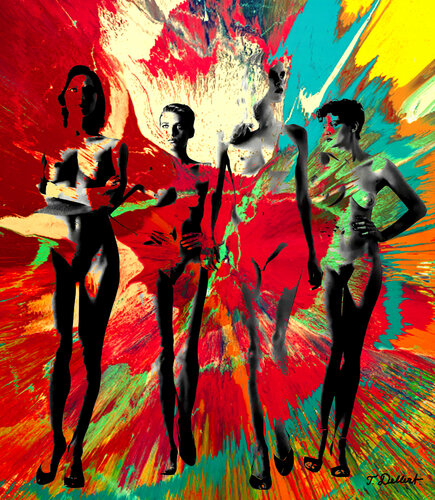 Splashing Girls    ( Homage to Damien Hirst & Helmut Newton ) van Thomas Dellert, Afdruk te koop op Singulart