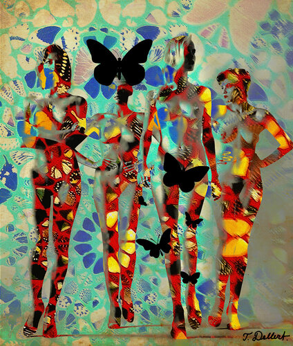 Butterfly Girls.  ( Homage to Damien Hirst & helmut Newton ) van Thomas Dellert, Afdruk te koop op Singulart