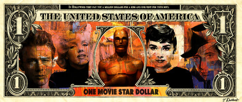 ONE MOVIE STAR DOLLAR   ( James Dean Marilyn Monroe Oscar  Audrey Hepburn Humphrey Bogart ) par Thomas Dellert, Photographie en vente sur Singulart