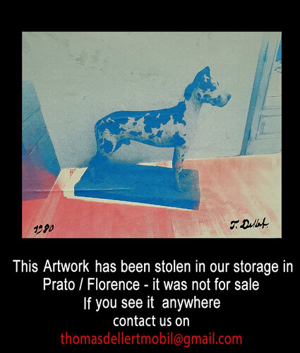 STOLEN  ONE OF A KIND ARTWORK.   Andy Warhols  " Blue & Pink " Factory Dog  ( Only one exist ) par Thomas Dellert, Édition en vente sur Singulart