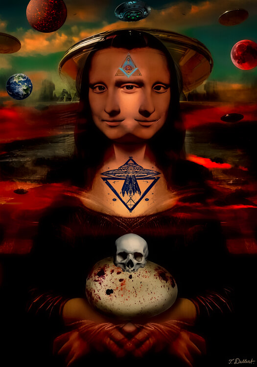 The Secret Da Vinci  Planetarium Code.        On Canvas  framed in a hand built wood frame made in Florence Italy Thomas Dellert