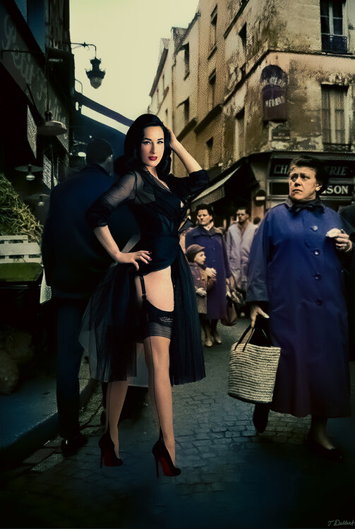 Dita in the Parisian marketplace 1960s. After a Trans photograph of Christer Strömholm Thomas Dellert