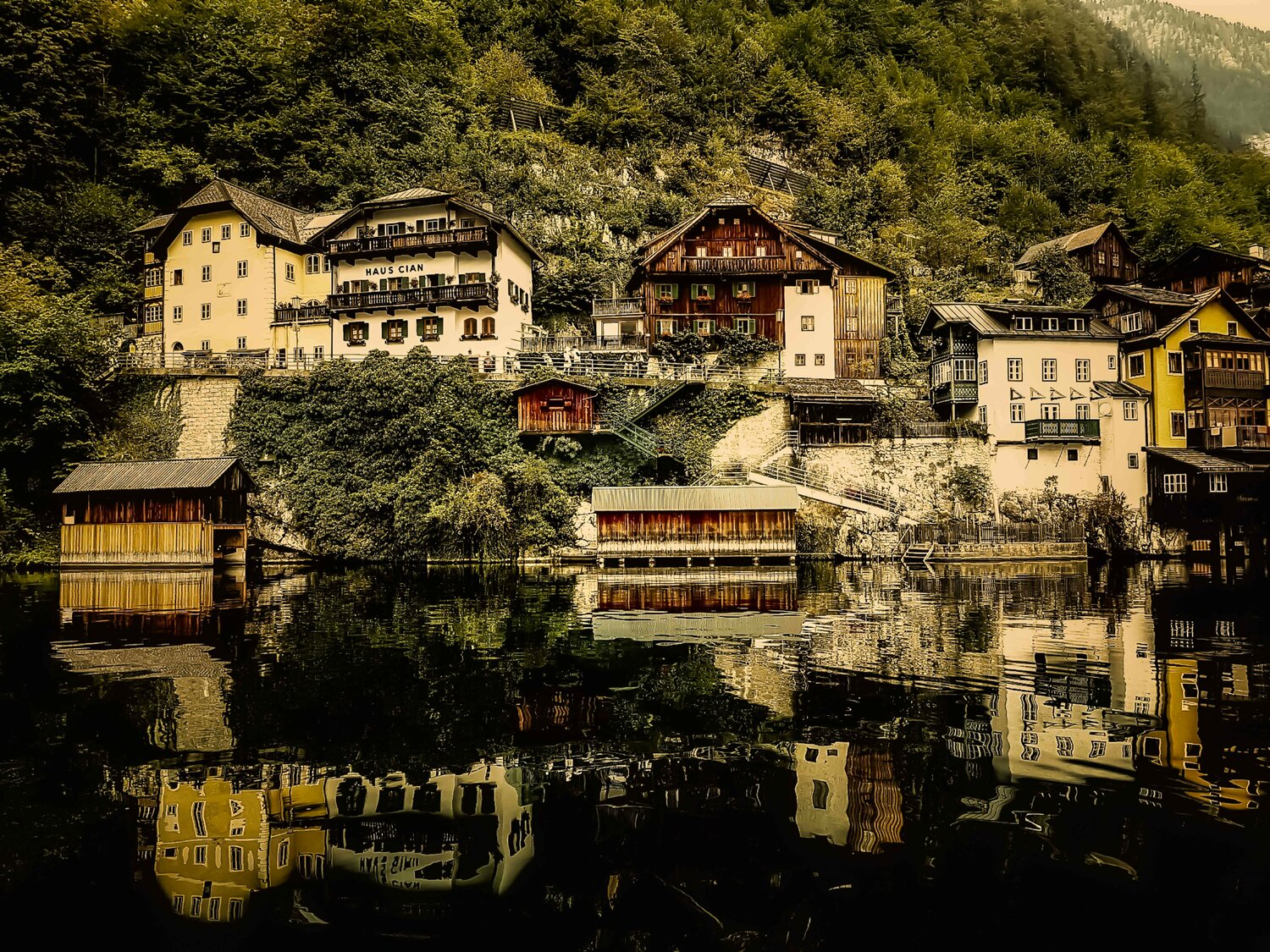 Reflections in a calm lake Hallstatt Austria Thomas Dellert