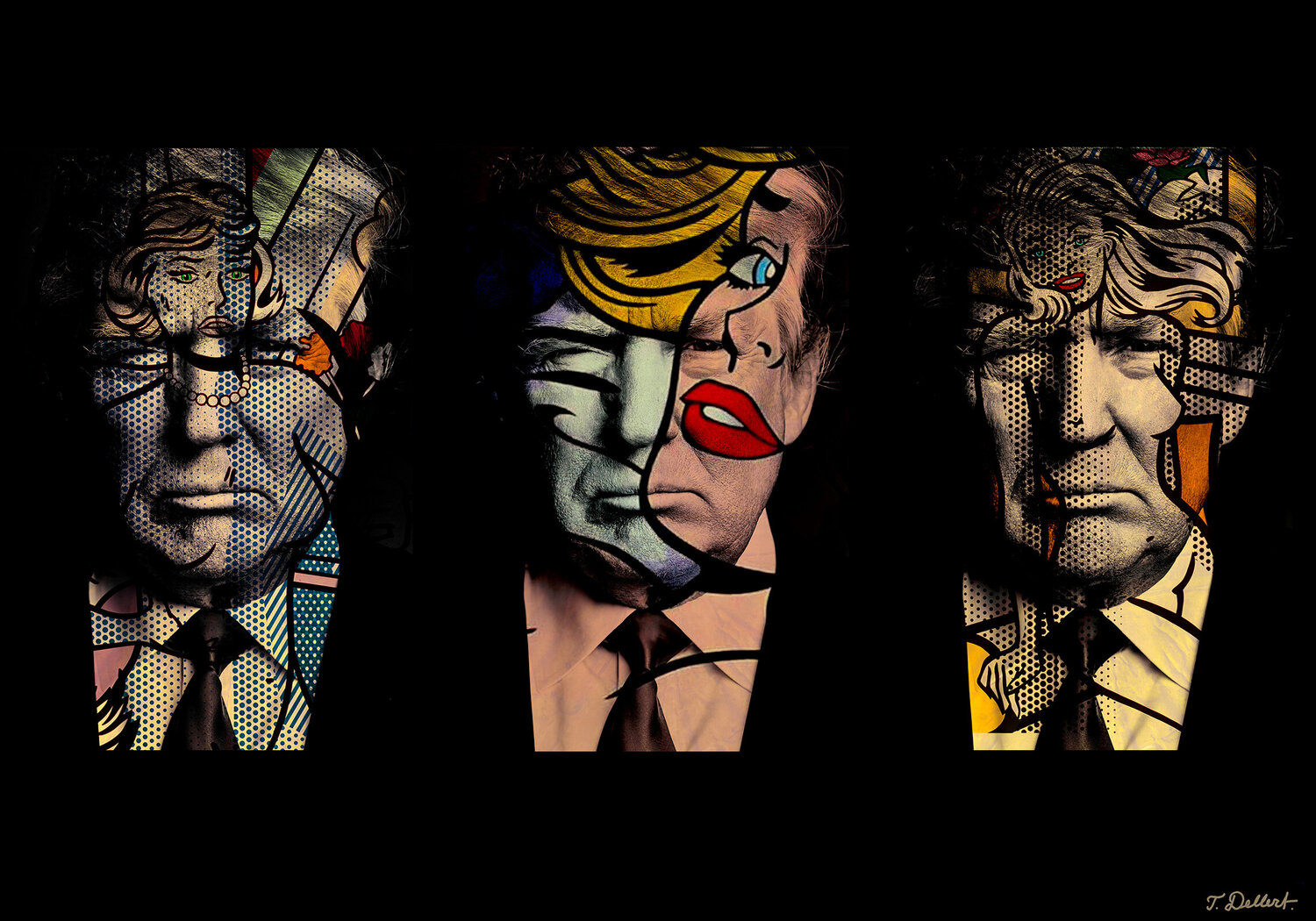 TRUMP POP ART TRIPTYCH     Roy Lichtenstein's women Thomas Dellert Fotografia in vendita