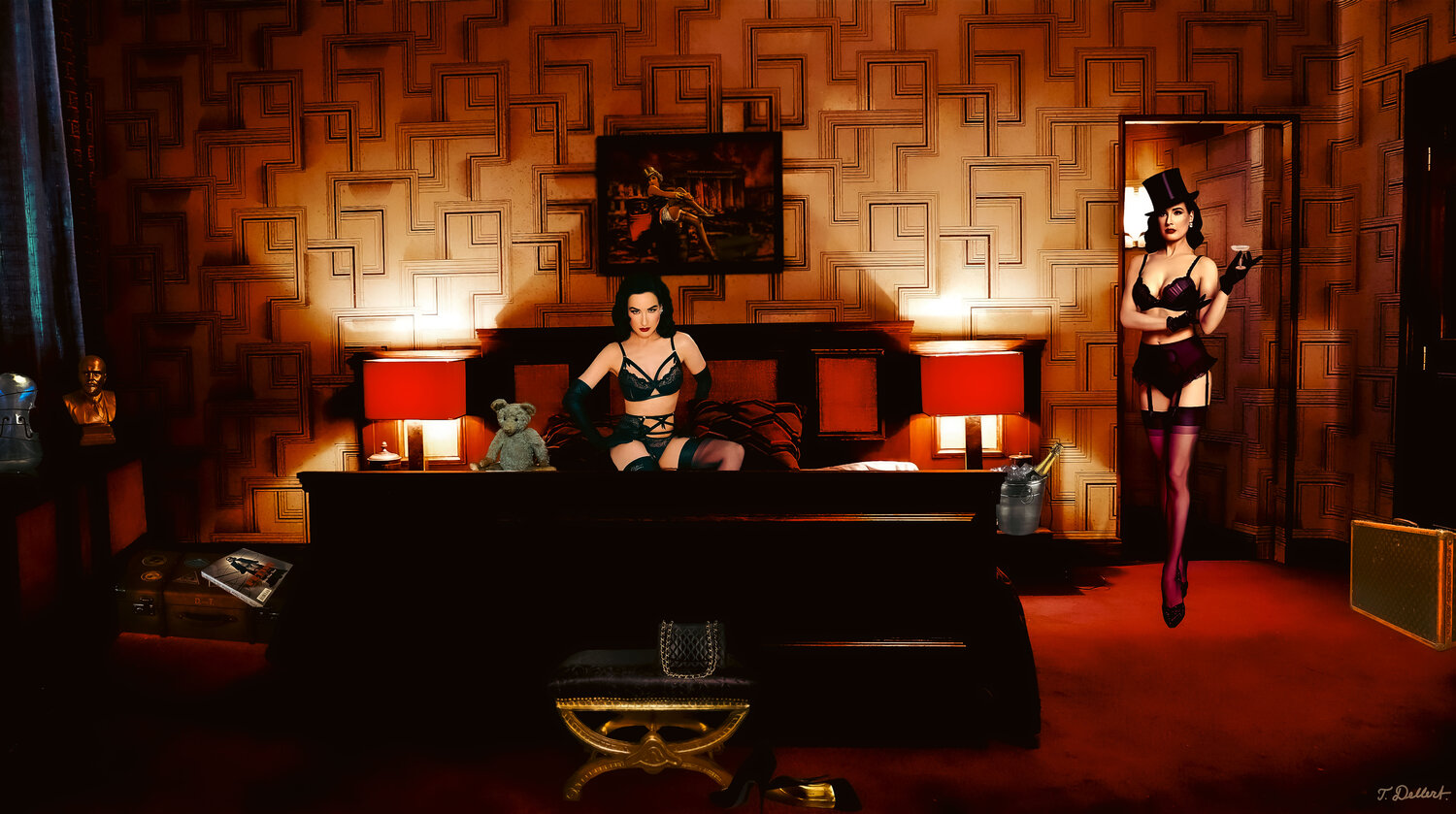 The Dita Sisters in the Berlin Adlon Hotel room Thomas Dellert Fotografie zu verkaufen