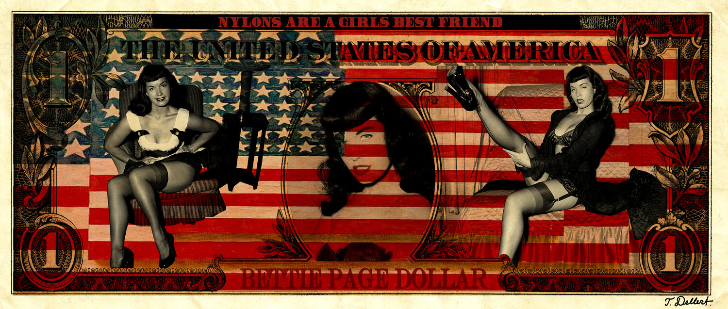 ONE  NYLON DOLLAR.  ( Bettie Page Queen of Nylons ) Thomas Dellert Fotografie zu verkaufen
