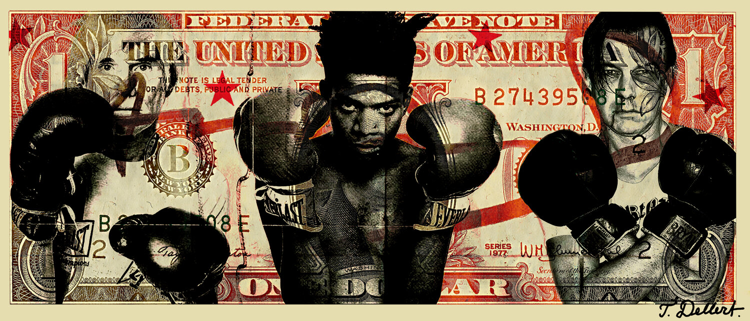 ONE POP ART  DOLLAR. Tres Amigos. ( Warhol Basquiat Dellert 1980 ) Thomas Dellert Fotografie zu verkaufen