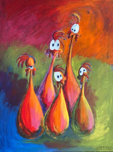 Chicken Conversation de Jette Ladefoged Madsen, Pintura a la venta en Singulart