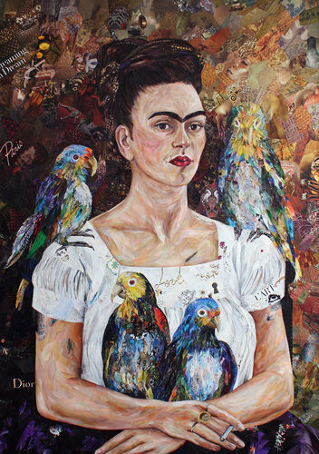 Frida with Parrots after Frida Kahlo de Alina Pivnenko, Otros medios a la venta en Singulart