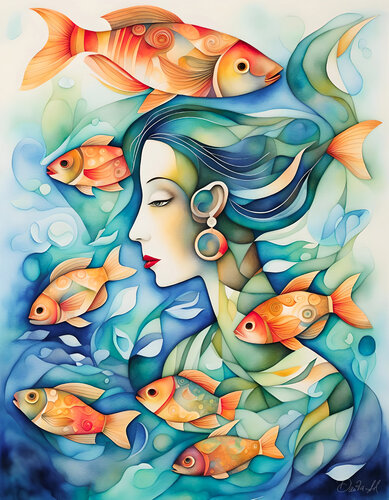 Les Poissons de son esprit (The Fishes of Her Mind) by Danta Albers, 數碼 for Sale on Singulart