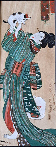 GEisha jouant avec son chat, inspirée de Utagawa Kunisada von Michèle D, Malerei kaufen auf Singulart
