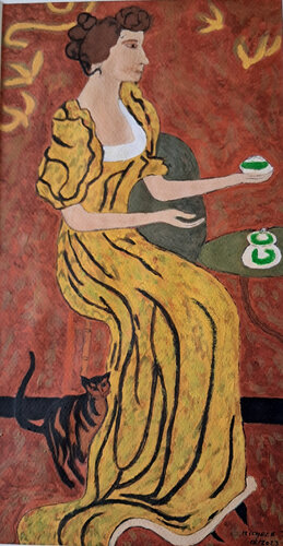 Jeune femme prenant son thé, inspirée par DENIS par Michèle D, Peinture en vente sur Singulart