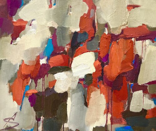 MOMENT 17/Orange abstract oil painting di Anastasia Sau, Pittura in vendita su Singulart