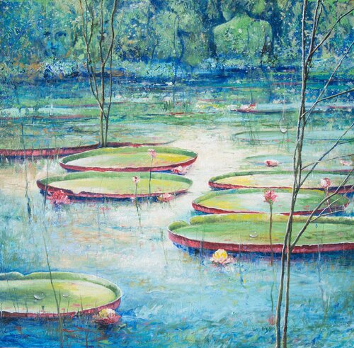 Victoria Regia Reflections par Jorge A. Yances, Peinture en vente sur Singulart