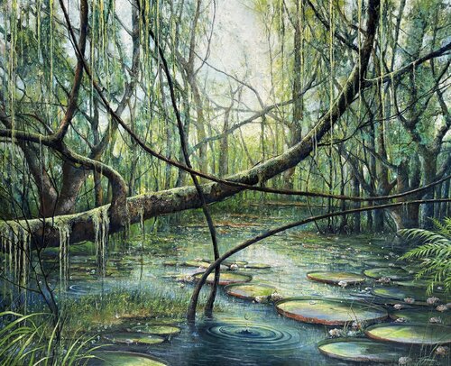 Emerald Reflections par Jorge A. Yances, Peinture en vente sur Singulart