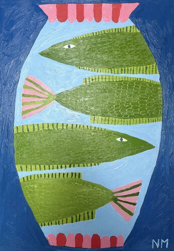 Green fish vase. van Nancy McKie, Schilderij te koop op Singulart