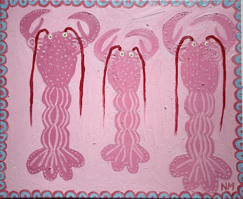 Three pink lobsters di Nancy McKie, Pittura in vendita su Singulart