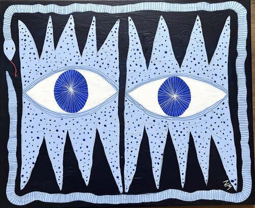 Blue eyes and snake. by Nancy McKie, Painting for Sale on Singulart