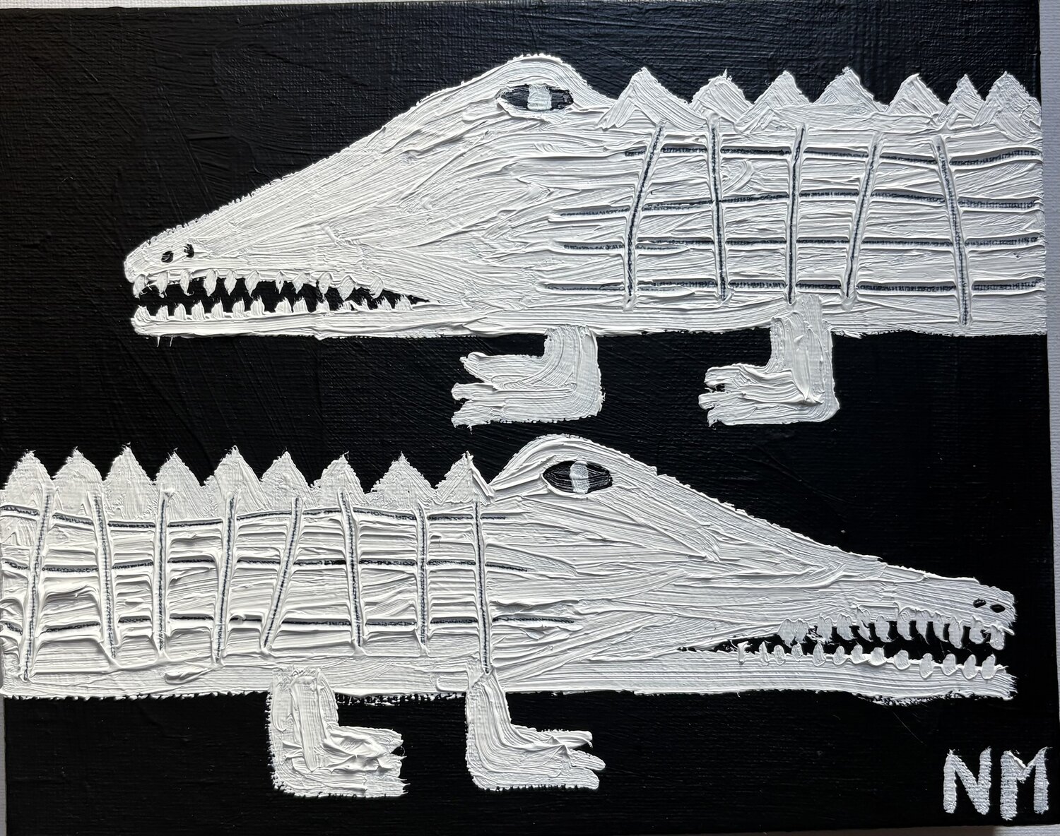 Two white crocs. Nancy McKie