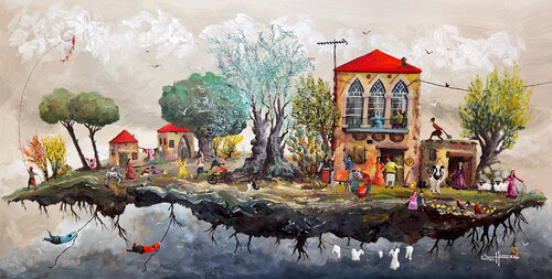 Above the clouds neighbors/cactus di Wael Hamadeh, Pittura in vendita su Singulart