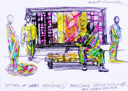THE BATTERY OF IDEAS - ANNE GOUGH, TEXTILE DESIGNER by Robert Fairclough, Drawing for Sale on Singulart