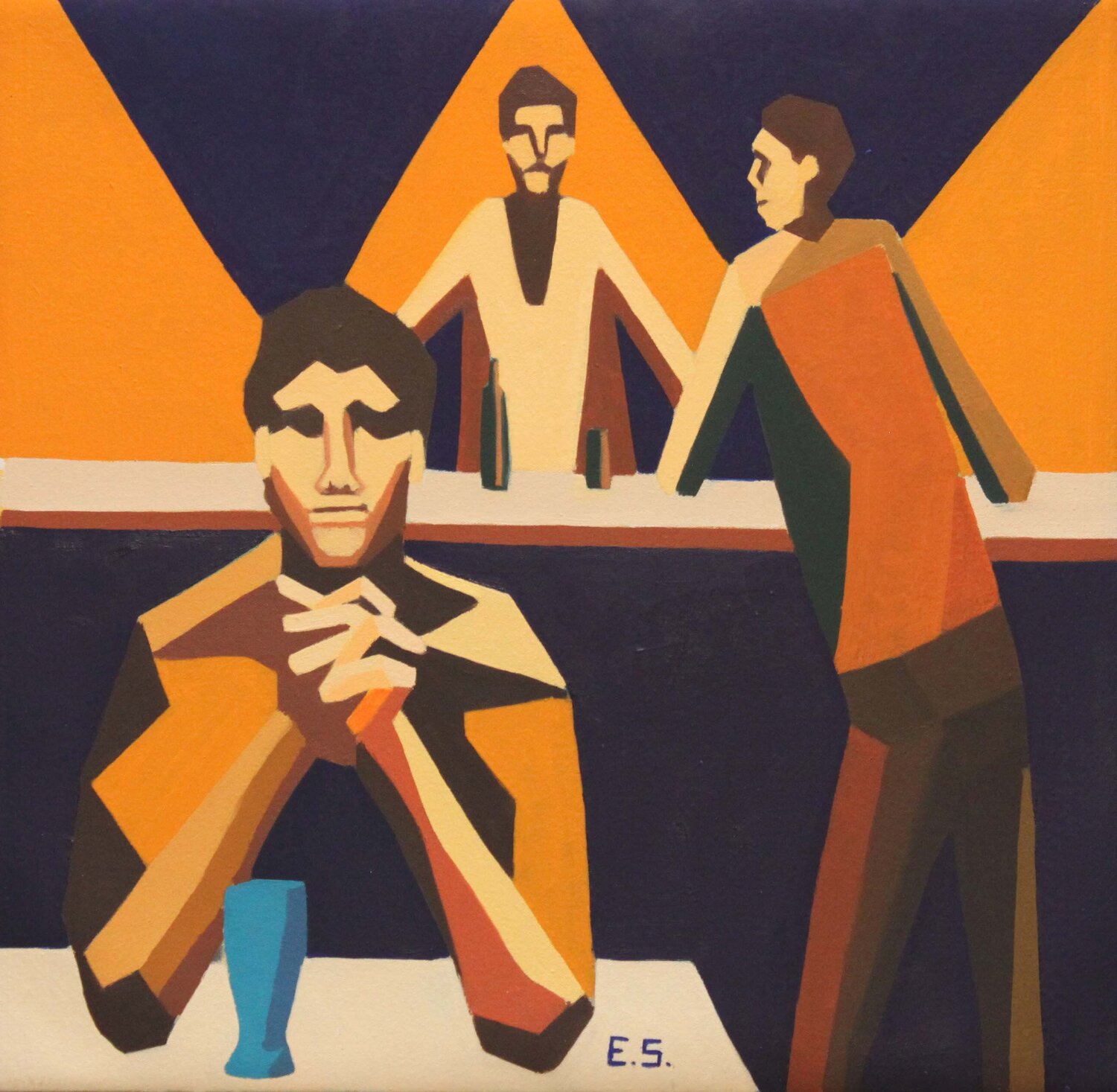 Trois Hommes dans le Bar Eduardo Sampaio Peinture originale à vendre