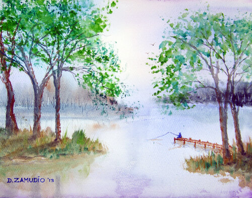 Fishing at dawn de David Zamudio, Pintura a la venta en Singulart