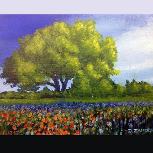 Landscape with flowers de David Zamudio, Pintura a la venta en Singulart
