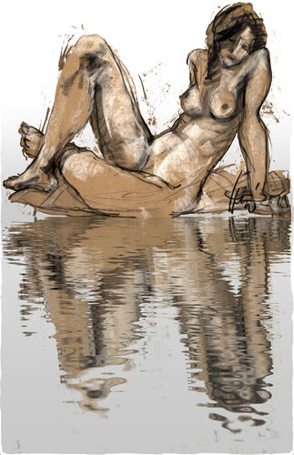 Akt am Wasser von Hartmut Henschel, Druck kaufen auf Singulart